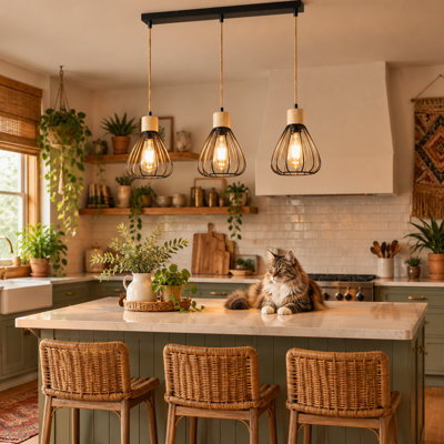 3-Light Black Kitchen Island Pendant