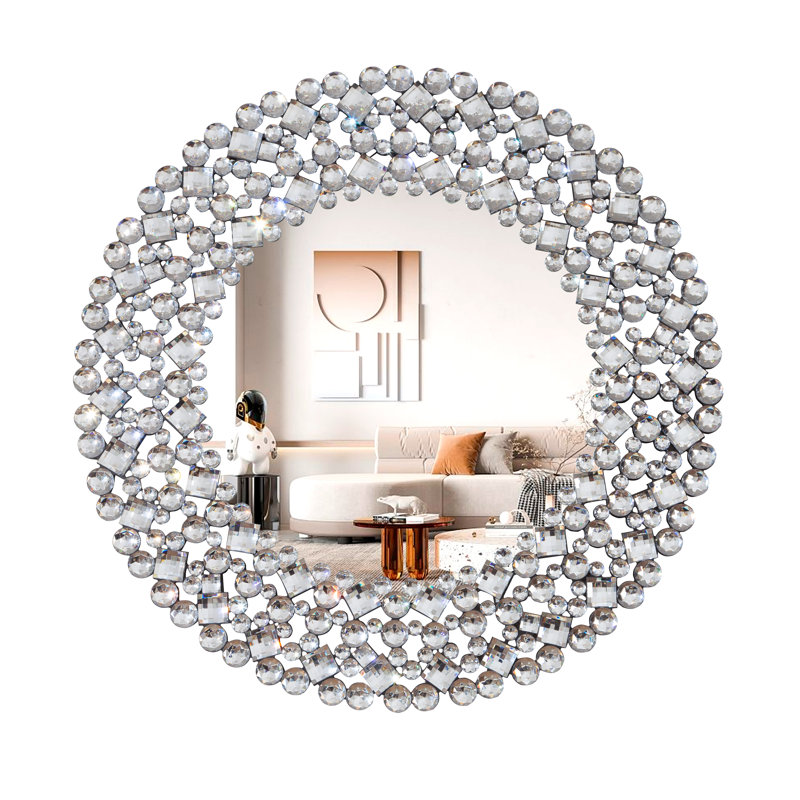 Crystal Round Flat Wall Mirror 86x86cm