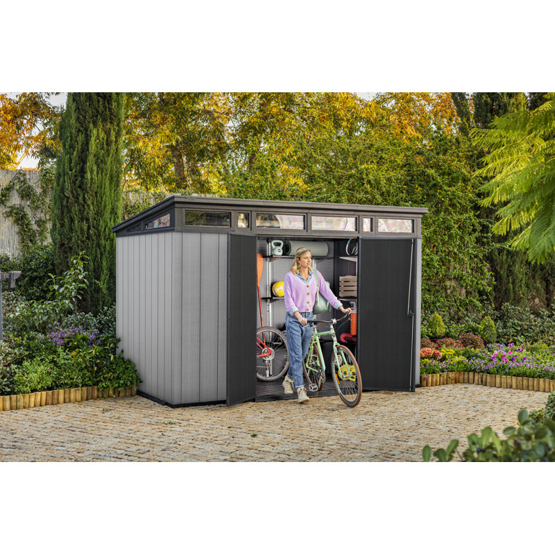 Remise de rangement extérieure moderne en résine durable 11 po x 7 pi Keter Artisan Evo avec portes de plancher et doubles pour outils et équipements de jardin tels que les tondeuses 