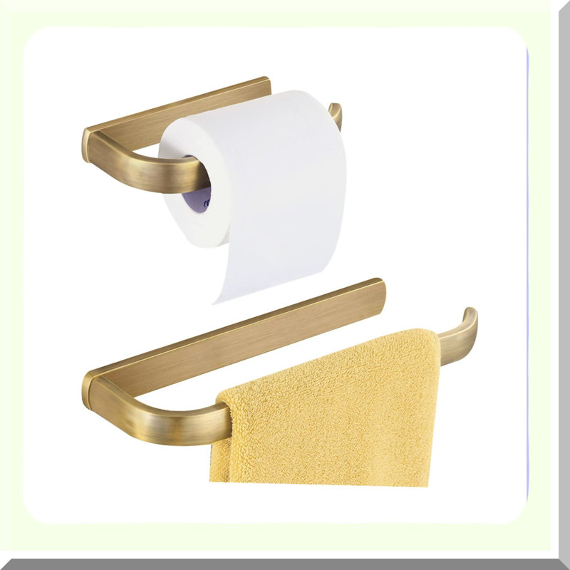 Vintage Brushed Bronze Bathroom Set: Antique Paper Holder & Rustic Wall-Mounted Towel Ring