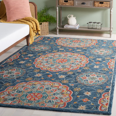 Tapis floral en coton touffeté à la main bleu / rouge Saysha