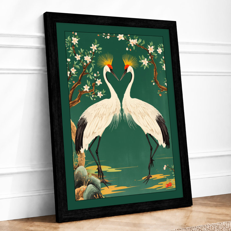 Cranes in Bloom Japandi - Framed Print, A4 - 29.7 x 21.0 cm, Black
