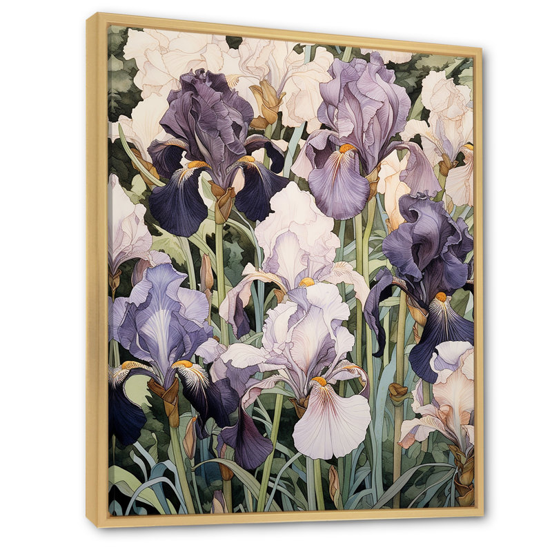 Iris mauve en fleurs dans les prés sauvages I sur toile, H 44 po x l 34 po x P 1,5 po, Cadre naturel flottant