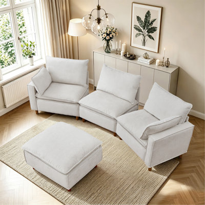 108.5" Modular Sectional L Shape Sofa with Movable Ottoman,Comfy Chenille Fabric Upholstered Couch,Cloud Liked Sofa for Living room,Apartment,Beige