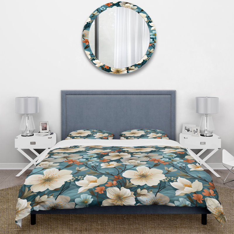 Ensemble de housse de couette Blue Coastal Blossoms, Housse de couette simple + 1 taie décorative stan