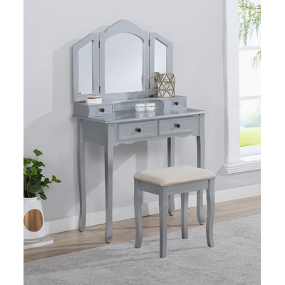 Ensemble coiffeuse et tabouret en bois