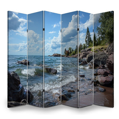 6 Panels Folding Screen Room Divider Royal lake superior shore lutsen great lakes region Canvas Screen Room Separator Freestanding Protective Wall Divider Privacy Partition