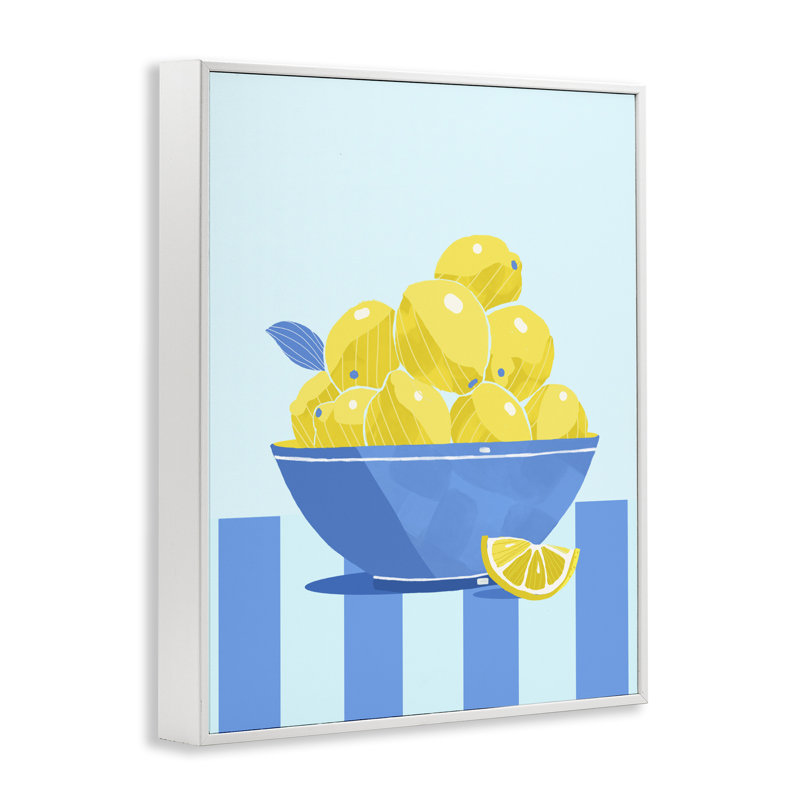 Giclée encadrée rayée jaune citron, design par Lucca Sheppard, 30 x 24, Encadrement giclée blanc côtier