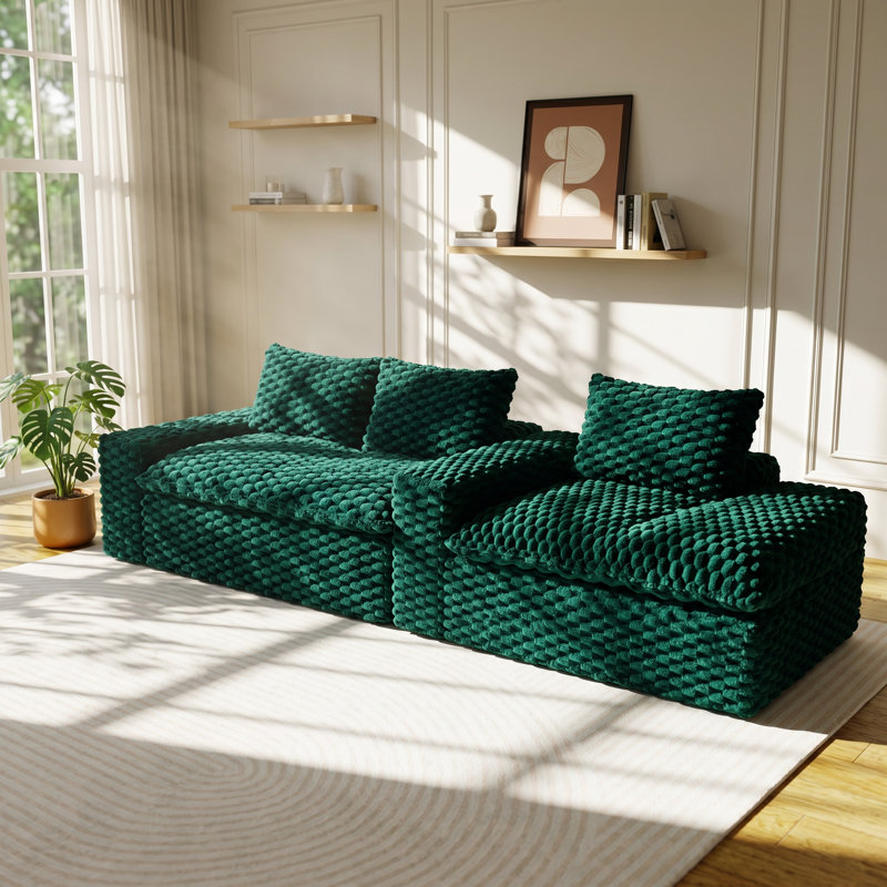 Canapé modulaire réversible Green Turtle l 95,7 po x P 60,24 po x H 36,22 po, Green Boucle, Right Hand Facing
