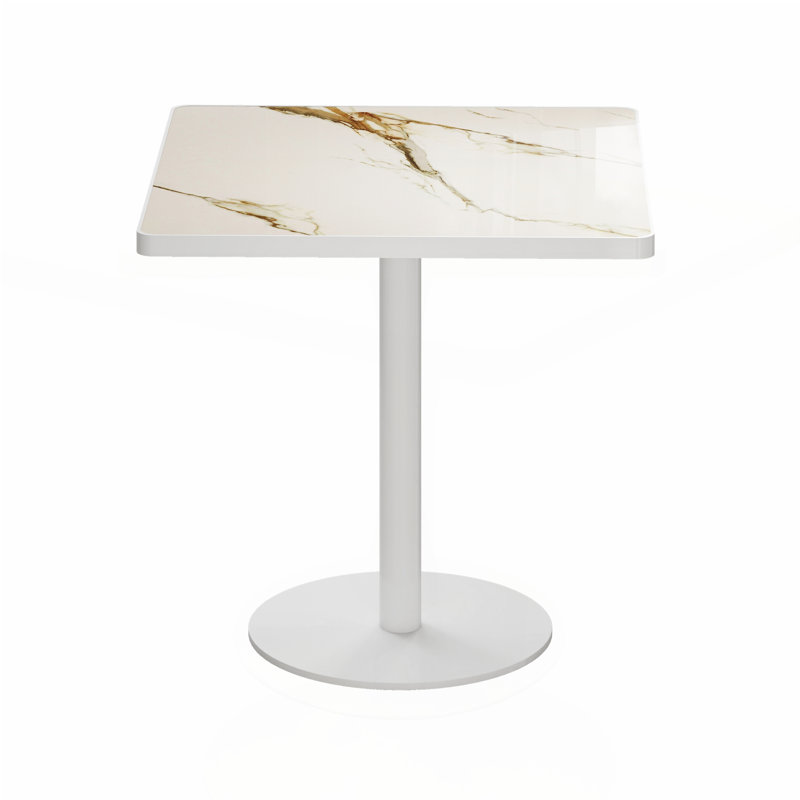 Square Modern Dining Table, White / Silver