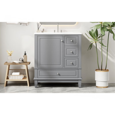 Meuble-lavabo 30 po avec lavabo, une porte avec tablette et trois tiroirs, porte à fermeture en douceur