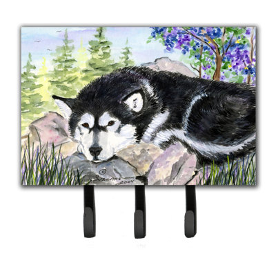 Porte-laisse malamute et crochet à clé effet velours alaskan