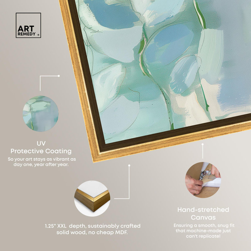 Large Green and Blue Abstract Canvas Art with Gold Frame