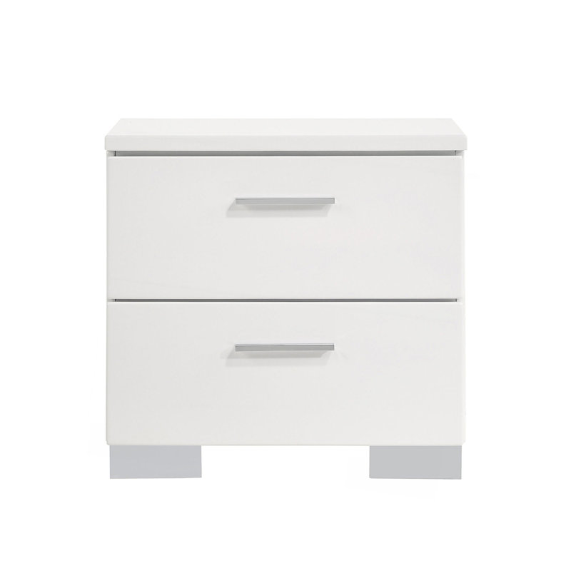 Table de chevet 2 tiroirs au fini blanc ultrabrillant
