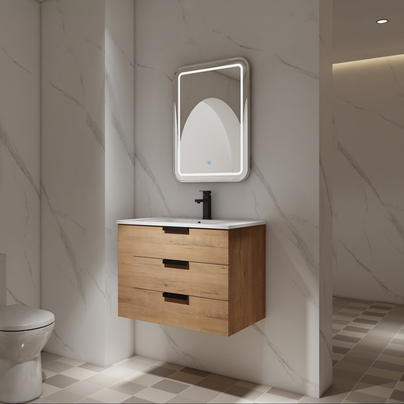 Meuble-lavabo mural avec tiroir et tablette à fermeture en douceur, Gauche