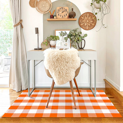Tapis à carreaux lavables en coton 3 pi x 5 pi orange et noir en coton Buffalo
