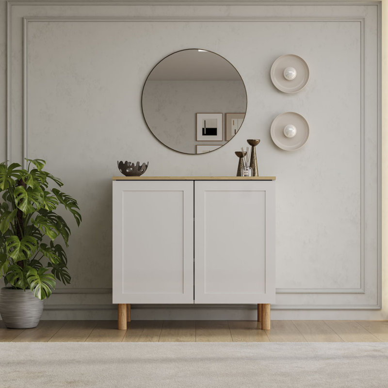 Buffet de 35 po de largeur Boli, Blanc / Chêne, 35 po de largeur