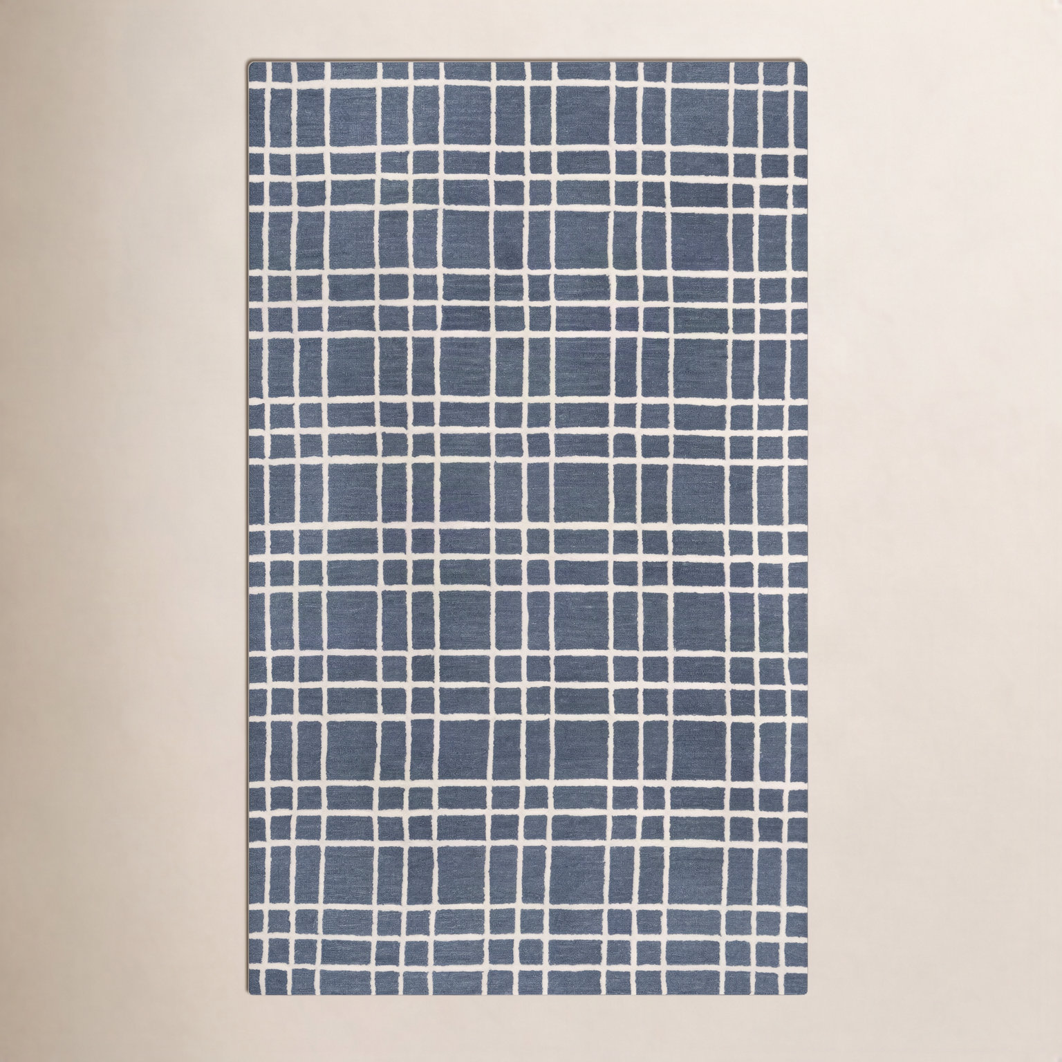 Alec Blue Hand-Tufted Plaid Wool Rug, Rectangle 5' x 7'6"