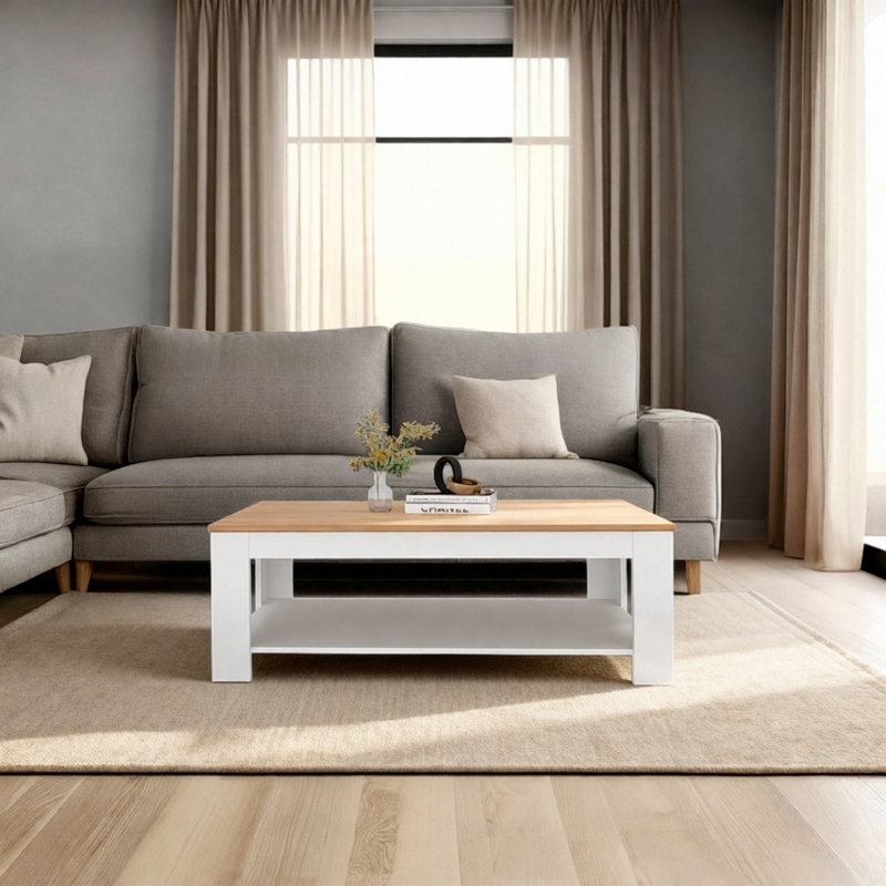 Table basse avec tablette inférieure, avec une silhouette rectangulaire épurée