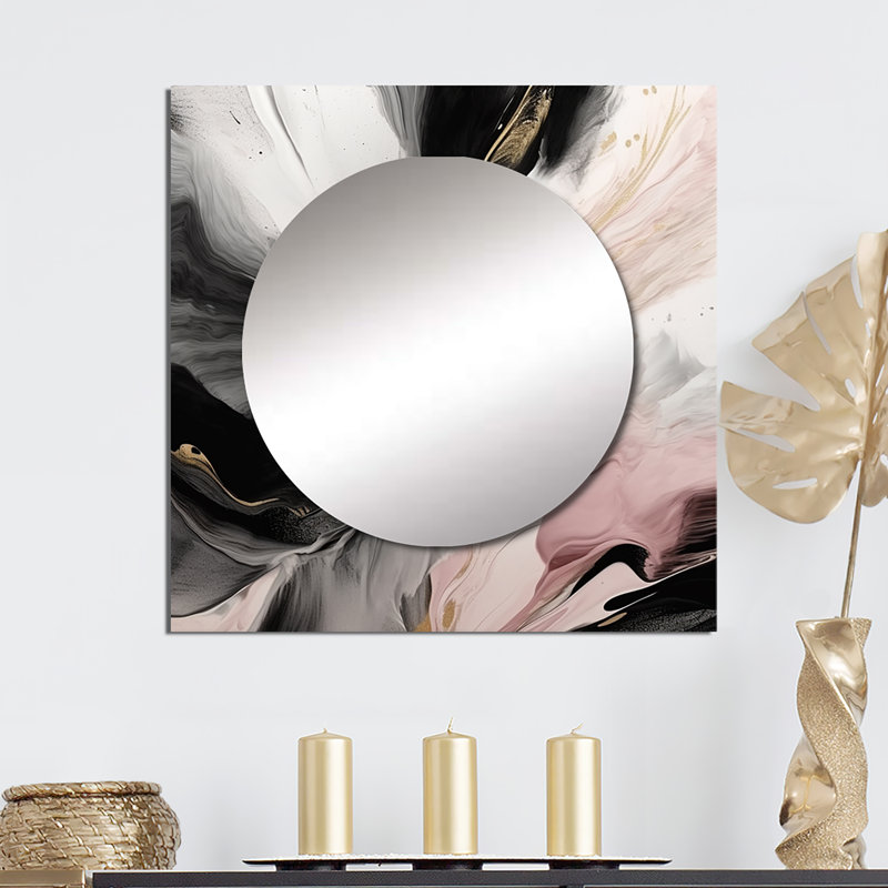 Miori - Grand miroir carré abstrait en marbre pour décoration murale, 23 po x 23 po