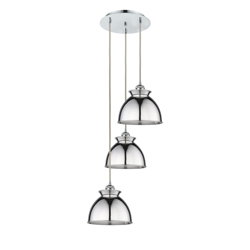 Luminaire suspendu 3 lumières à 3 lumières, Chrome poli, Chrome poli