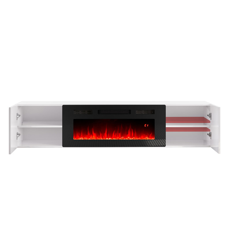 White Gloss Floating TV Stand with Electric Fireplace