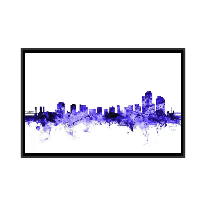 «Wilmington, Delaware Skyline» par Michael Tompsett, reproduction d'art graphique sur toile, Toile avec cadre flottant noir