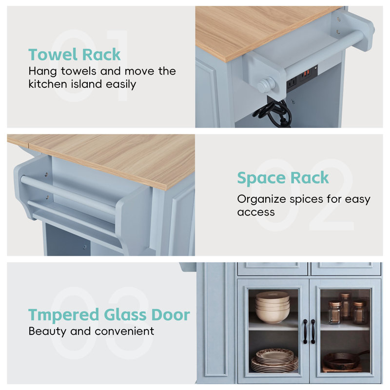 Kitchen Island Cart with Functional Rack, Blue