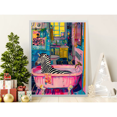 Zebra in Bathtub Wall Art, Bathroom Decor, Funny Animal Print, Modern Art, Bathroom Wall Decor, Framed Art, Multiple Sizes