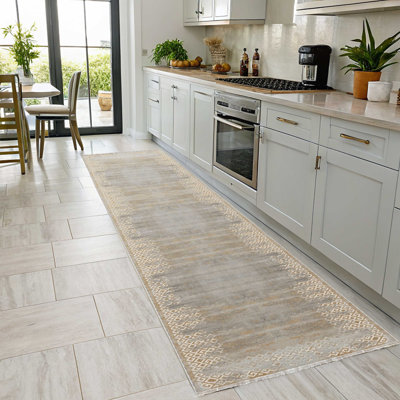 Tapis en chenille de designer, tapis, tapis de couloir, antidérapant, auto-frangé, lavable, jaune, pour la cuisine, le salon, le couloir