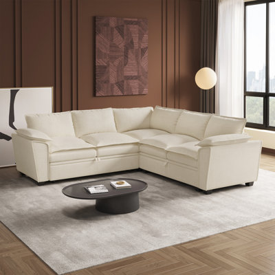 Luna L-Shaped Chenille Small Sofa Livingroom Apartment Storage Seat Sectional Couch Convertible Pull Out Bed Sleeper