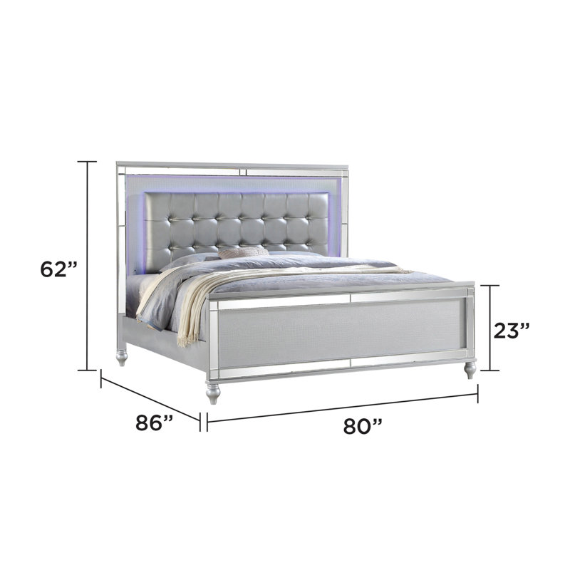 Denard Upholstered Standard Bed, Silver, King