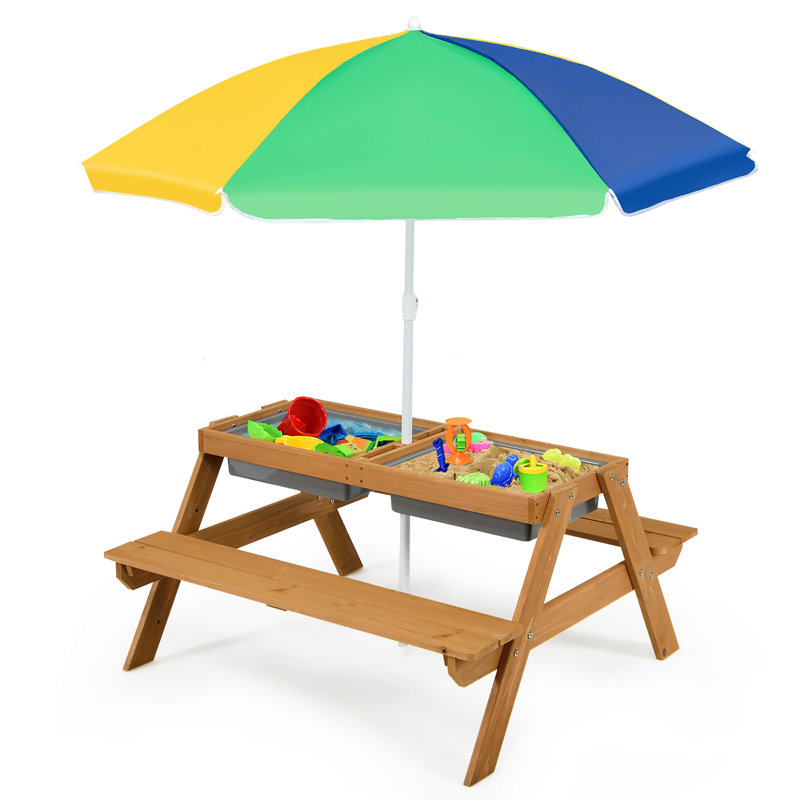 Callicoon Kids 2 Piece Solid Wood Rectangular Outdoor Table Or Chair and Chair Set