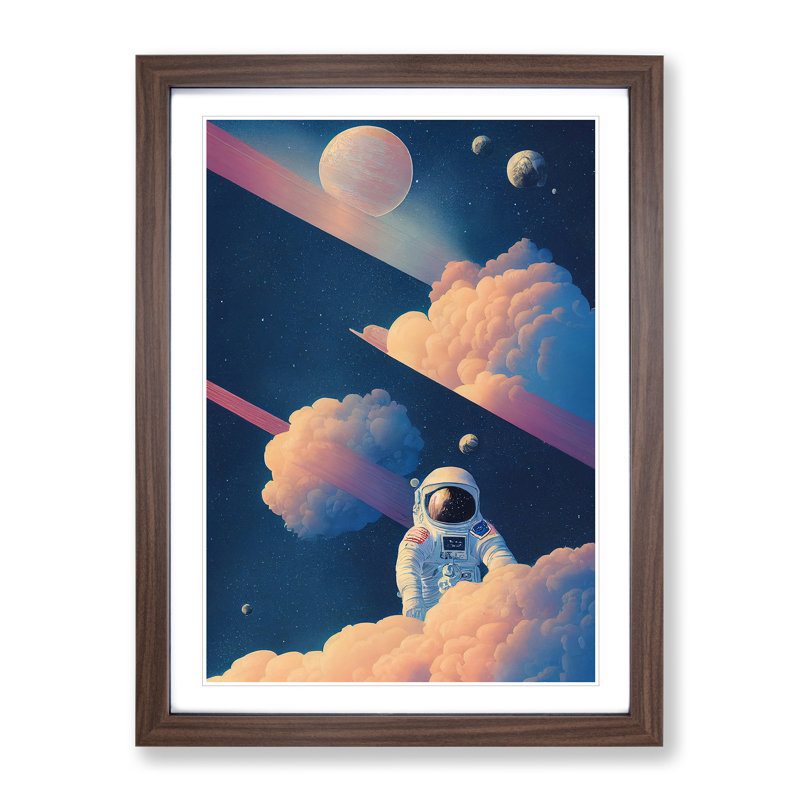 Astronaut In The Clouds - Single Picture Frame Print, 34cm H x 25cm W x 2cm D, Walnut Framed