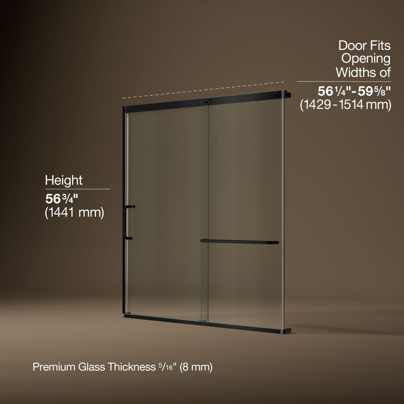 Elate Sliding Bath Door, 56-3/4-In H X 56-1/4 - 59-5/8-In W With Heavy 5/16-In Thick Crystal Clear Glass, Black