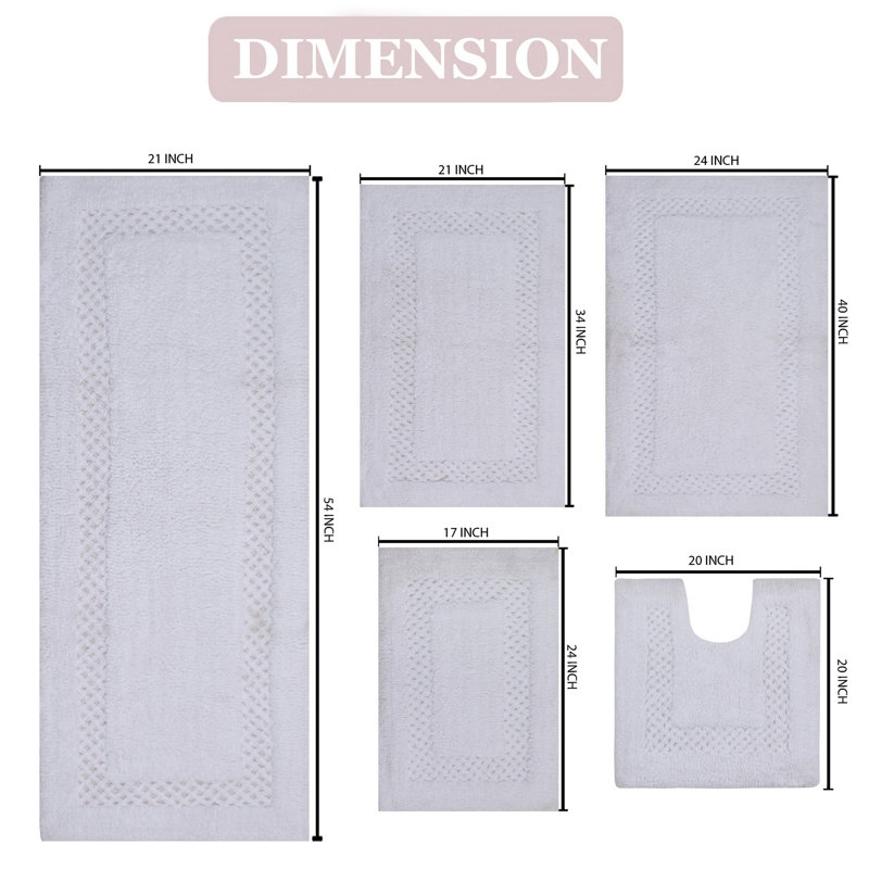 Cressie Classy Absorbent Cotton Soft Non-Reversible Heavy Bath Rug Set, White