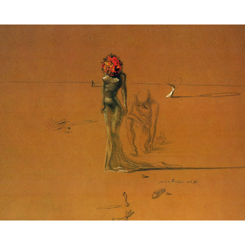 Toile tendue avec une tête de femme par Salvador Dali, H 13 po x l 18 po