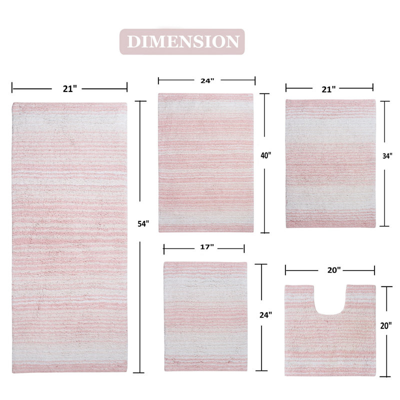 Highlawn 5 Piece Bath Rug Set, Pink