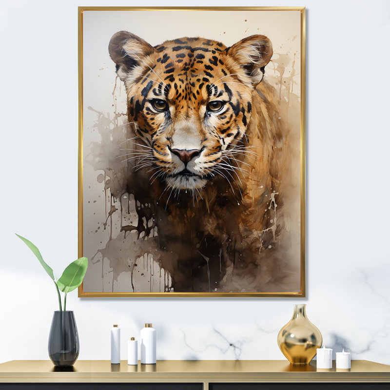 Portrait de majestueux classique Jaguar, Cadre flottant doré, 44" H x 34" W
