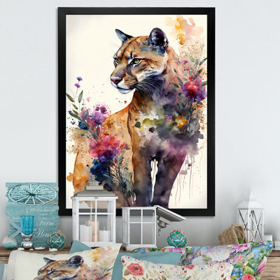 «Cute Puma Floral Art IV», peinture sur toile