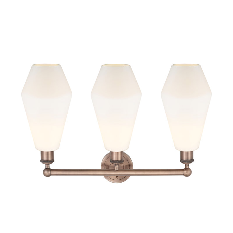 Éclairage pour salle de bain 3 lumières à intensité variable, Cuivre antique, Blanc mat