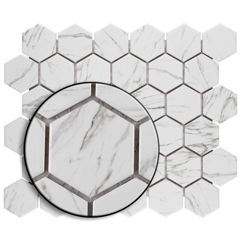 Flo 2" Hex White 11-1/8 in. x 12-5/8 in. Porcelain Mosaic Tile