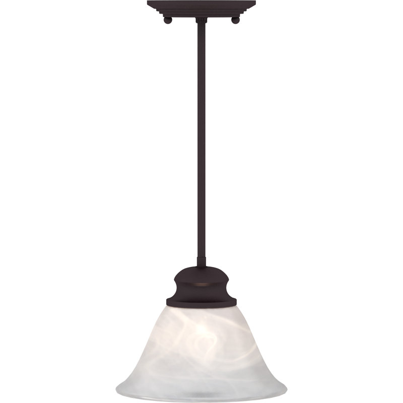 Mini-luminaire suspendu bronze antique à 1 lumière avec abat-jour en verre albâtre Sawyer, Bronze antique