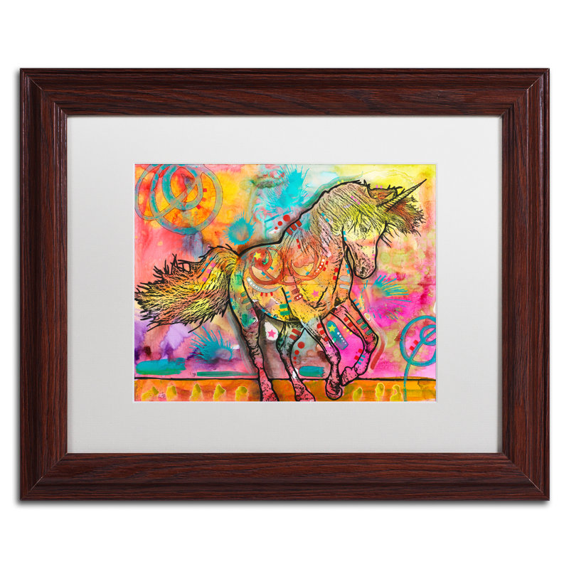 « licorne », impression, H 11 po x l 14 po x p 0,5 po, Blanc, Encadrement grain de bois