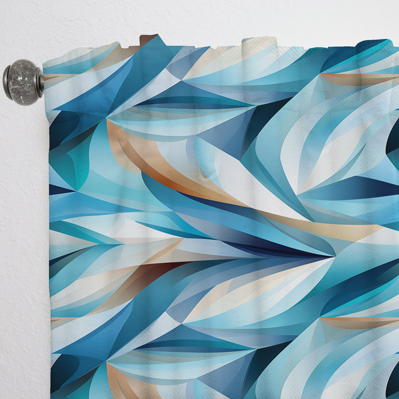 «Blue Geometric Wave Tranquility I» - Rideau abstrait - Rideau géométrique obscurcissant - 1 panneau, L 52 po x L 63 po