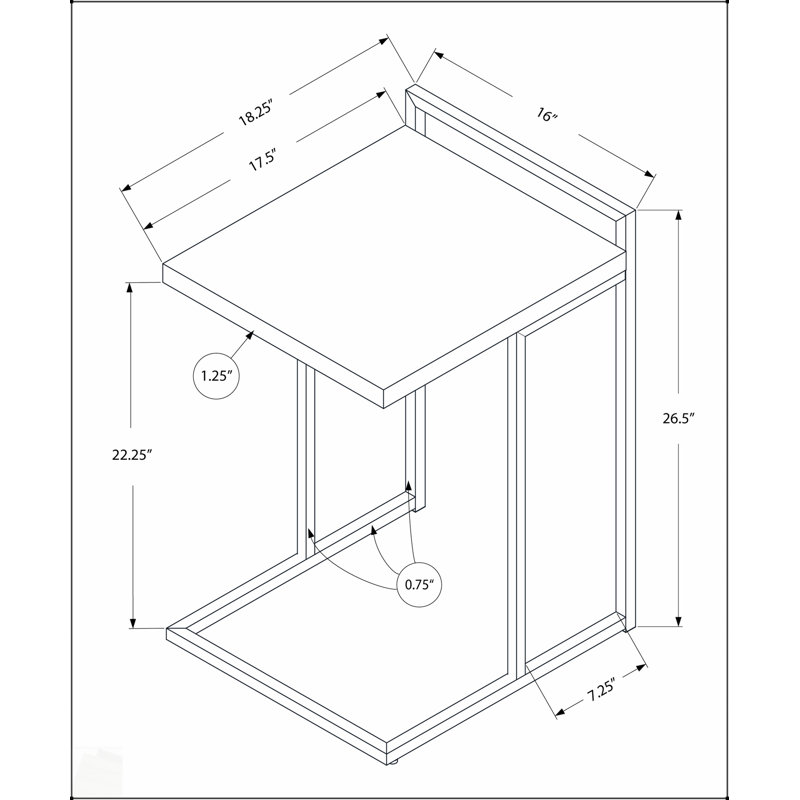 Table d'appoint en forme de C, bout et côté, avec plateau en stratifié gris et base chromée pour les espaces de vie modernes.