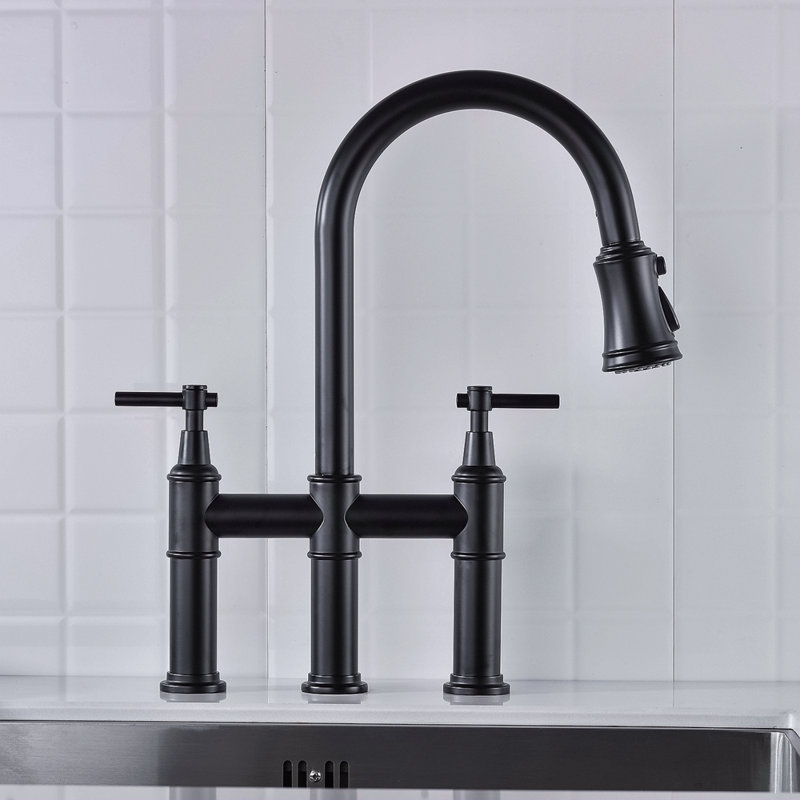 Bridge Kitchen Faucet With Pull-Down Sprayhead In Spot, Matte Black