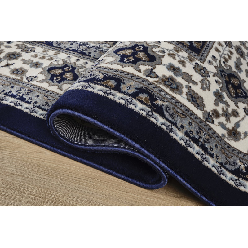 Tapis transitionnel floral bleu foncé Sutphin Collection, Rectangulaire 7 pi x 10 pi