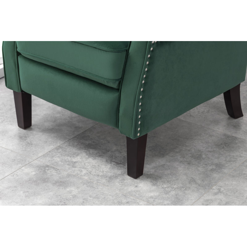 Coss 70cm Wide Velvet Wing Chair Recliner, Green