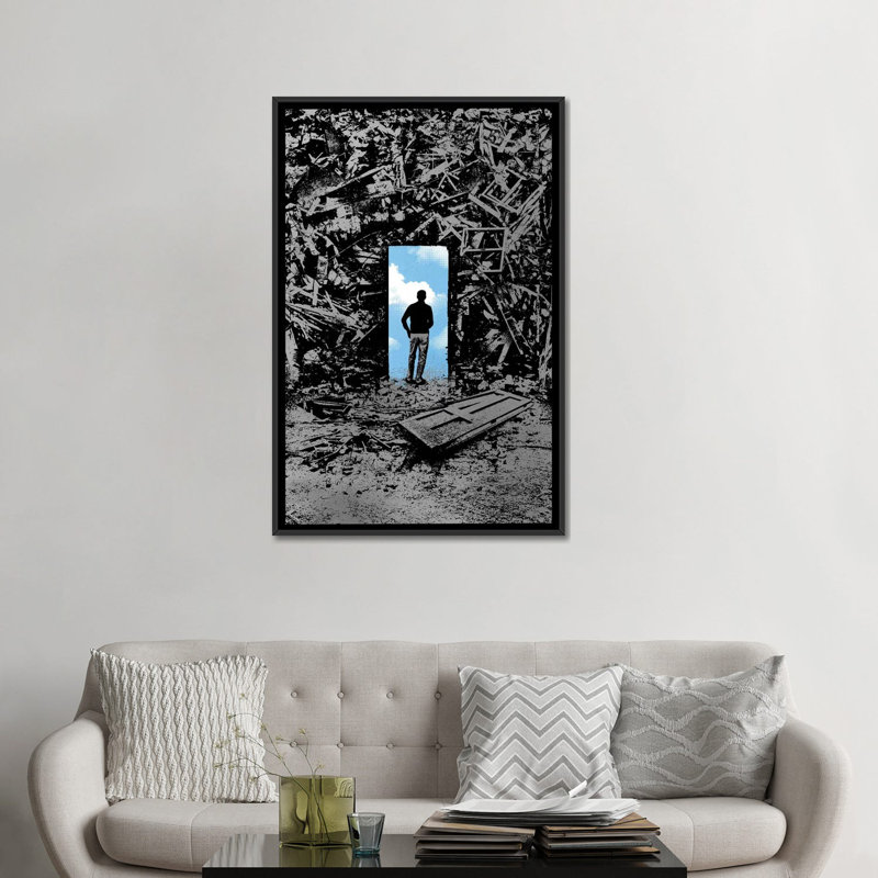 « optimist », impression sur toile, H 26 po x l 18 po x P 1,5 po, Toile avec cadre noir, Pas de tapis